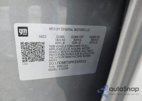 2023 Chevrolet Malibu Fwd 1Fl из США, поврежденный, VIN 1G1ZC5ST1PF210013